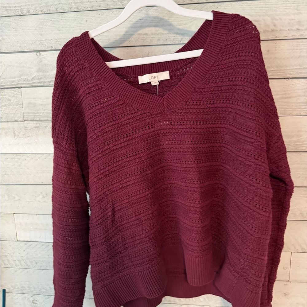 LOFT Deep Red V-Neck Sweater